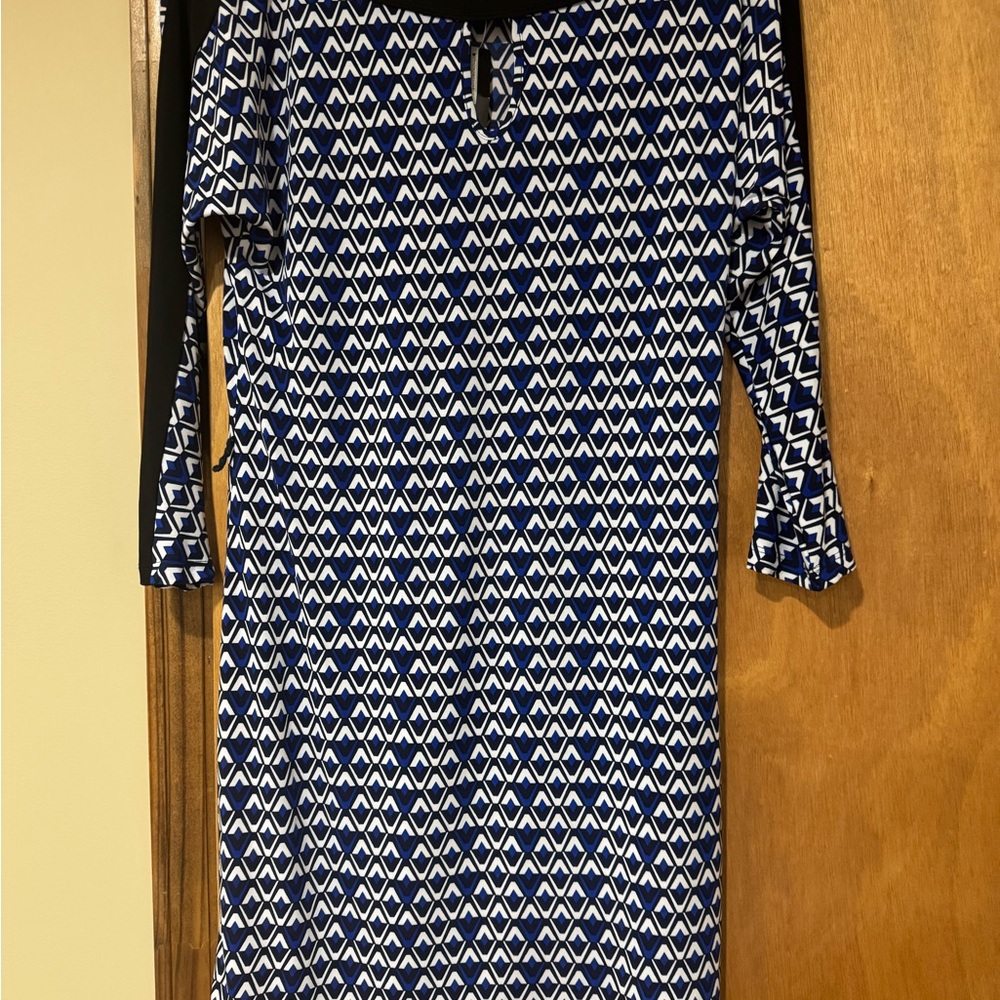 New With Tags New Directions Geometric Blue and White Dress Size PM